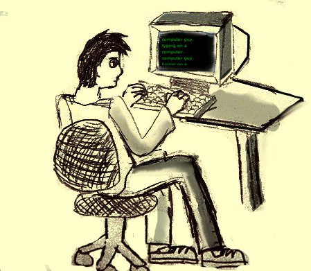 A man at a computer.